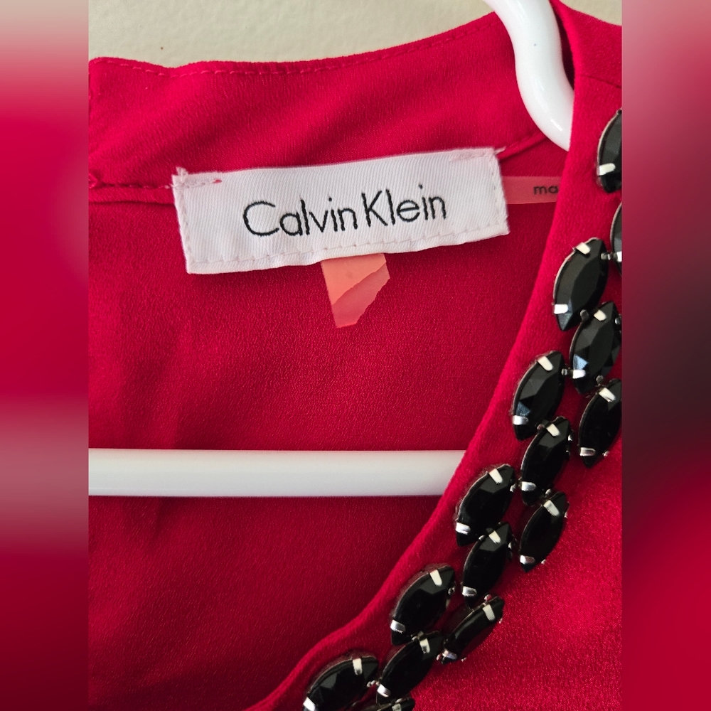 Calvin Klein Red Sleeveless Layered Beaded-Neck Camisole Size L - Picture 3 of 6
